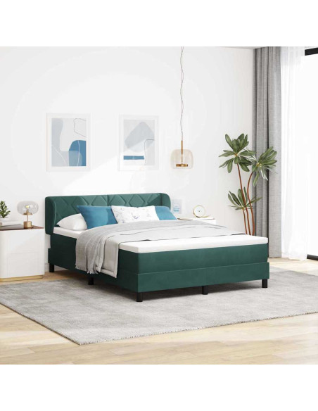 Letto a molle con materasso Verde scuro 140 x 200 cm Velluto