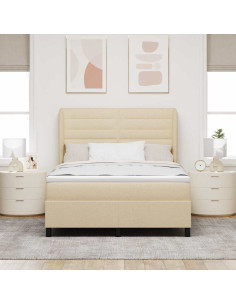 Letto a molle con materasso Crema 140 x 200 cm Tessuto