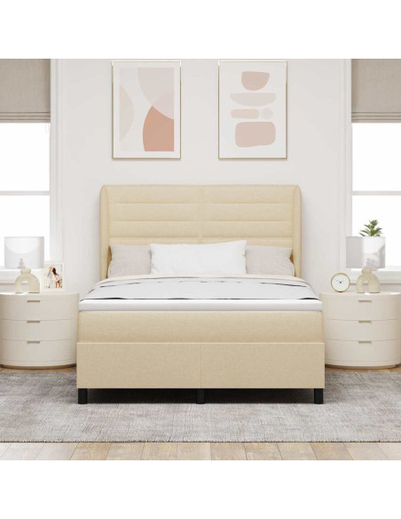 Letto a molle con materasso Crema 140 x 200 cm Tessuto
