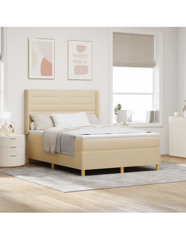 Letto a molle con materasso Crema 140 x 200 cm Tessuto