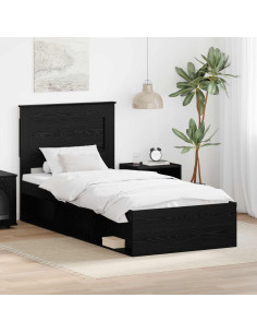 Struttura del letto con testiera Nero 75 x 190 cm Pino massello