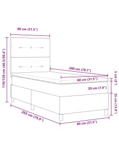 Letto a Sorgente LED con materasso Rosa 80 x 200 cm Tessuto