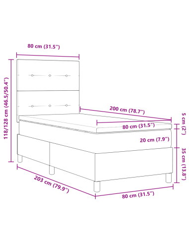 Letto a Sorgente LED con materasso Rosa 80 x 200 cm Tessuto