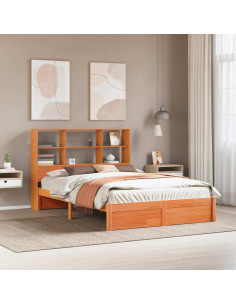 Libreria Struttura Letto Marrone cerato 150 x 200 cm