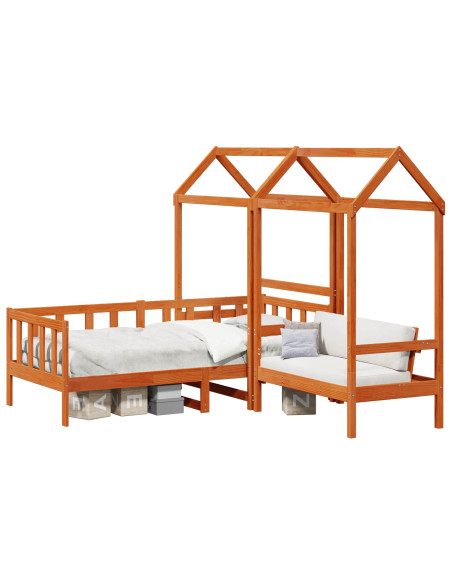 Set di Letto per il Giorno 3 pcs Marrone cerato Pino massello
