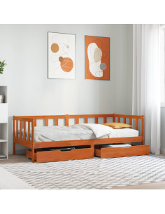 Daybed con testiera 3 pcs Marrone cerato Legno di Pino Massello