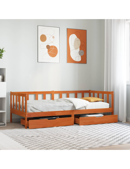 Daybed con testiera 3 pcs Marrone cerato Legno di Pino Massello