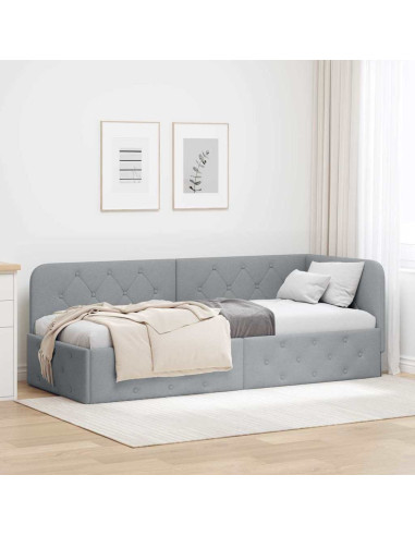 Cornice del letto ad angolo Grigio chiaro 80 x 200 cm Tessuto