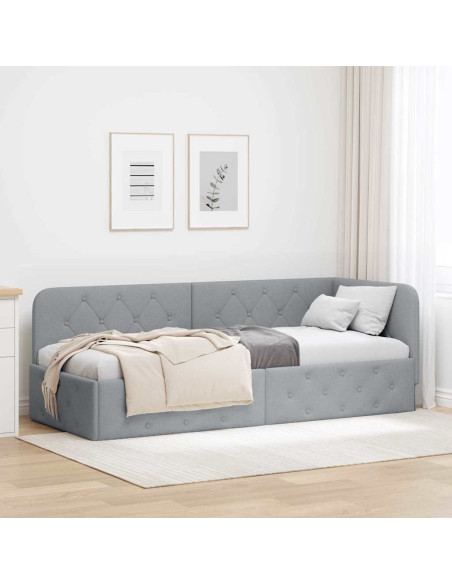 Cornice del letto ad angolo Grigio chiaro 80 x 200 cm Tessuto