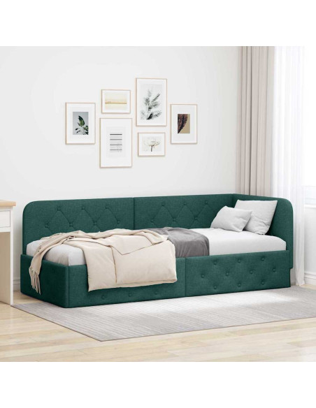 Cornice del letto ad angolo Verde Scuro 80 x 200 cm Tessuto