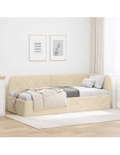 Cornice del letto ad angolo Crema 80 x 200 cm Tessuto