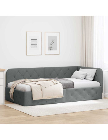 Cornice del letto ad angolo Grigio scuro 90 x 190 cm Tessuto