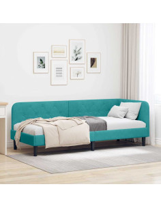 Cornice del letto ad angolo Turchese 80 x 200 cm Velluto