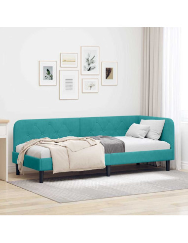 Cornice del letto ad angolo Turchese 80 x 200 cm Velluto