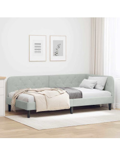 Cornice del letto ad angolo Grigio chiaro 90 x 190 cm Velluto