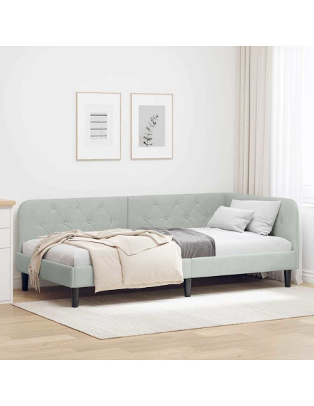 Cornice del letto ad angolo Grigio chiaro 90 x 190 cm Velluto