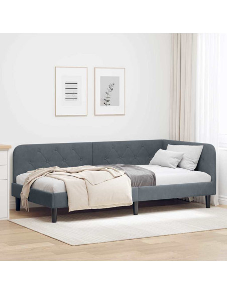 Cornice del letto ad angolo Grigio scuro 90 x 190 cm Velluto