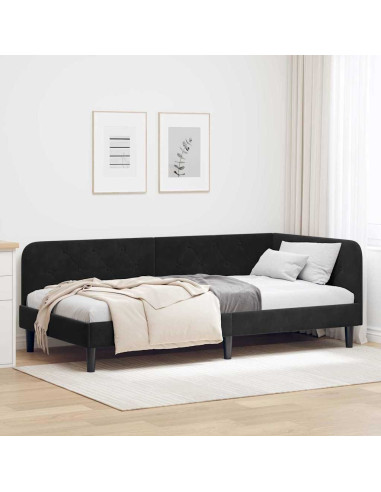 Cornice del letto ad angolo Nero 90 x 190 cm Velluto