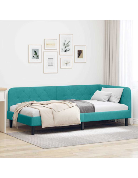 Cornice del letto ad angolo Turchese 90 x 190 cm Velluto