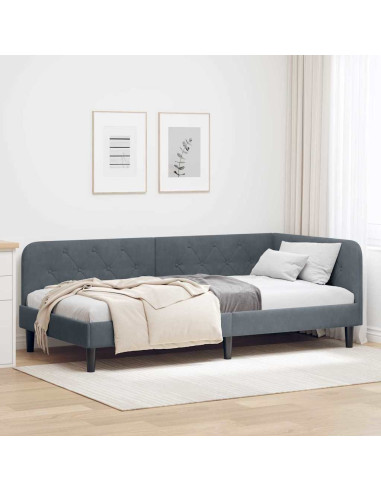 Cornice del letto ad angolo Grigio scuro 90 x 200 cm Velluto