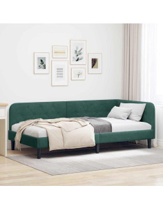 Cornice del letto ad angolo Verde Scuro 90 x 200 cm Velluto