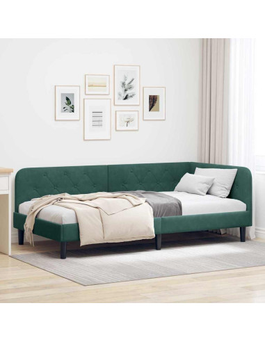 Cornice del letto ad angolo Verde Scuro 90 x 200 cm Velluto