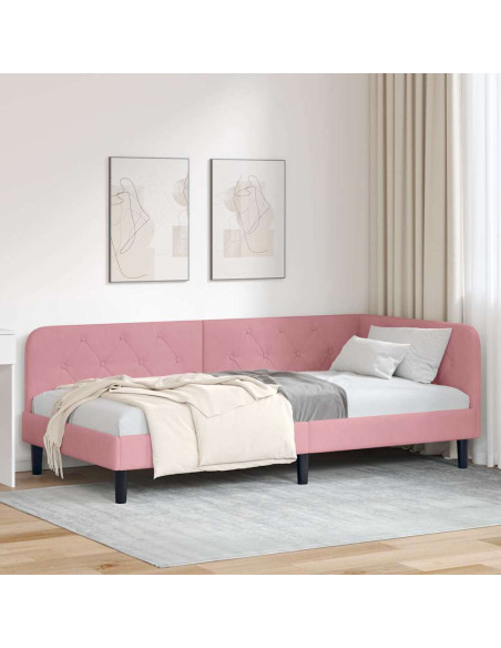 Cornice del letto ad angolo Rosa 90 x 200 cm Velluto