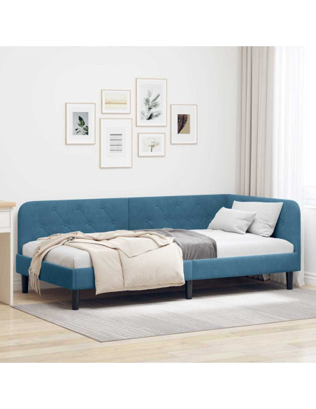 Cornice del letto ad angolo Blu 100 x 200 cm Velluto