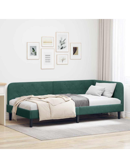 Cornice del letto ad angolo Verde Scuro 100 x 200 cm Velluto