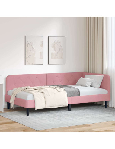 Cornice del letto ad angolo Rosa 100 x 200 cm Velluto