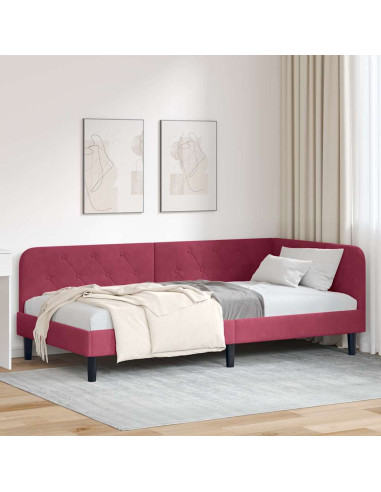 Cornice del letto ad angolo Rosso Vino 100 x 200 cm Velluto