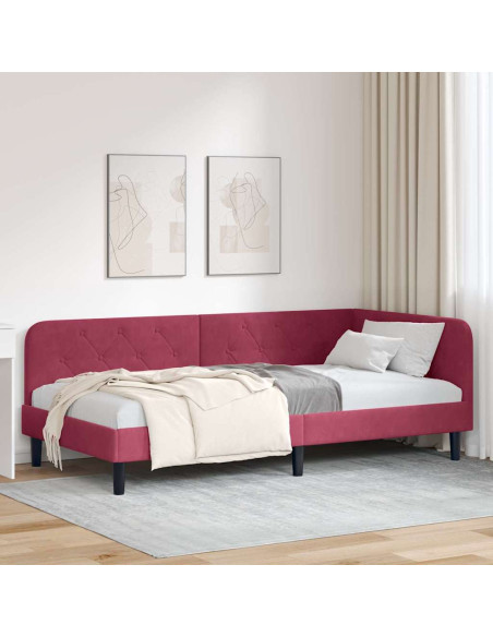 Cornice del letto ad angolo Rosso Vino 100 x 200 cm Velluto