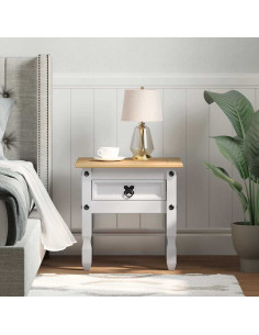 Tavolino con cassetto Bianco 50 x 50 x 50 cm Pino massello