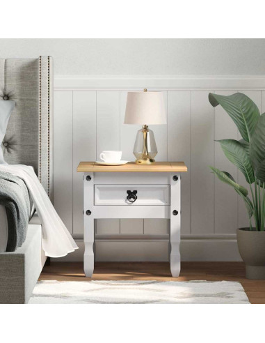Tavolino con cassetto Bianco 50 x 50 x 50 cm Pino massello