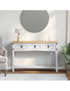 Tavolino con cassetto Bianco 114 x 34,5 x 73 cm Pino massello