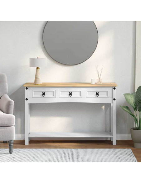 Tavolino con cassetto Bianco 114 x 34,5 x 73 cm Pino massello