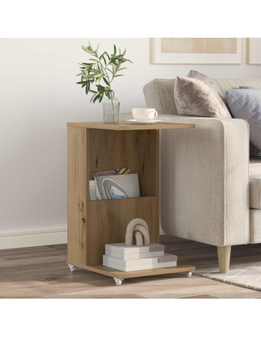 Tavolo laterale con ruota Rovere artigianale 40 x 35 x 60 cm