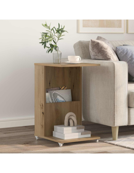 Tavolo laterale con ruota Rovere artigianale 40 x 35 x 60 cm