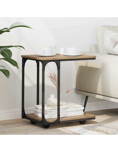 Tavolo laterale con ruota Rovere artigianale 50 x 35 x 55.5 cm