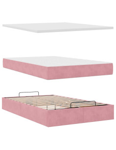 Pouf Letto con Materasso Rosa 120x190 cm Velluto