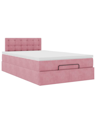 Pouf Letto con Materasso e LED Rosa 120x190cm in Velluto