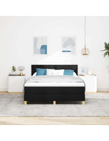 Letto a molle con materasso Nero 160 x 200 cm Tessuto