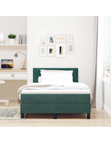 Letto a molle con materasso Verde Scuro 120 x 200 cm Velluto