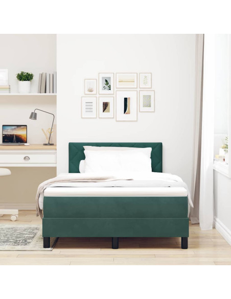 Letto a molle con materasso Verde Scuro 120 x 200 cm Velluto