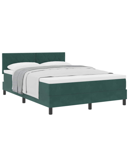 Letto a molle con materasso Verde Scuro 140 x 200 cm Velluto