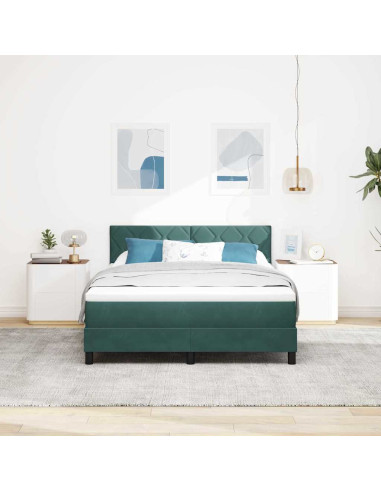 Letto a molle con materasso Verde Scuro 140 x 200 cm Velluto