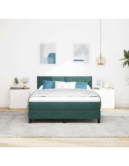 Letto a molle con materasso Verde Scuro 140 x 200 cm Velluto