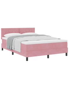 Letto a molle con materasso Rosa 160 x 200 cm Velluto 2