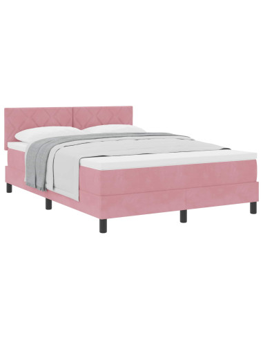 Letto a molle con materasso Rosa 160 x 200 cm Velluto