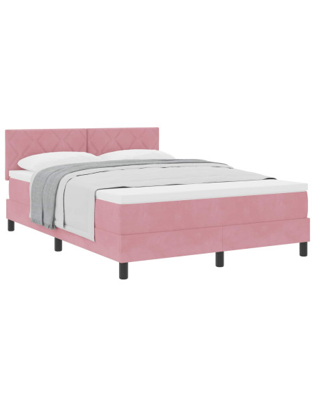 Letto a molle con materasso Rosa 160 x 200 cm Velluto